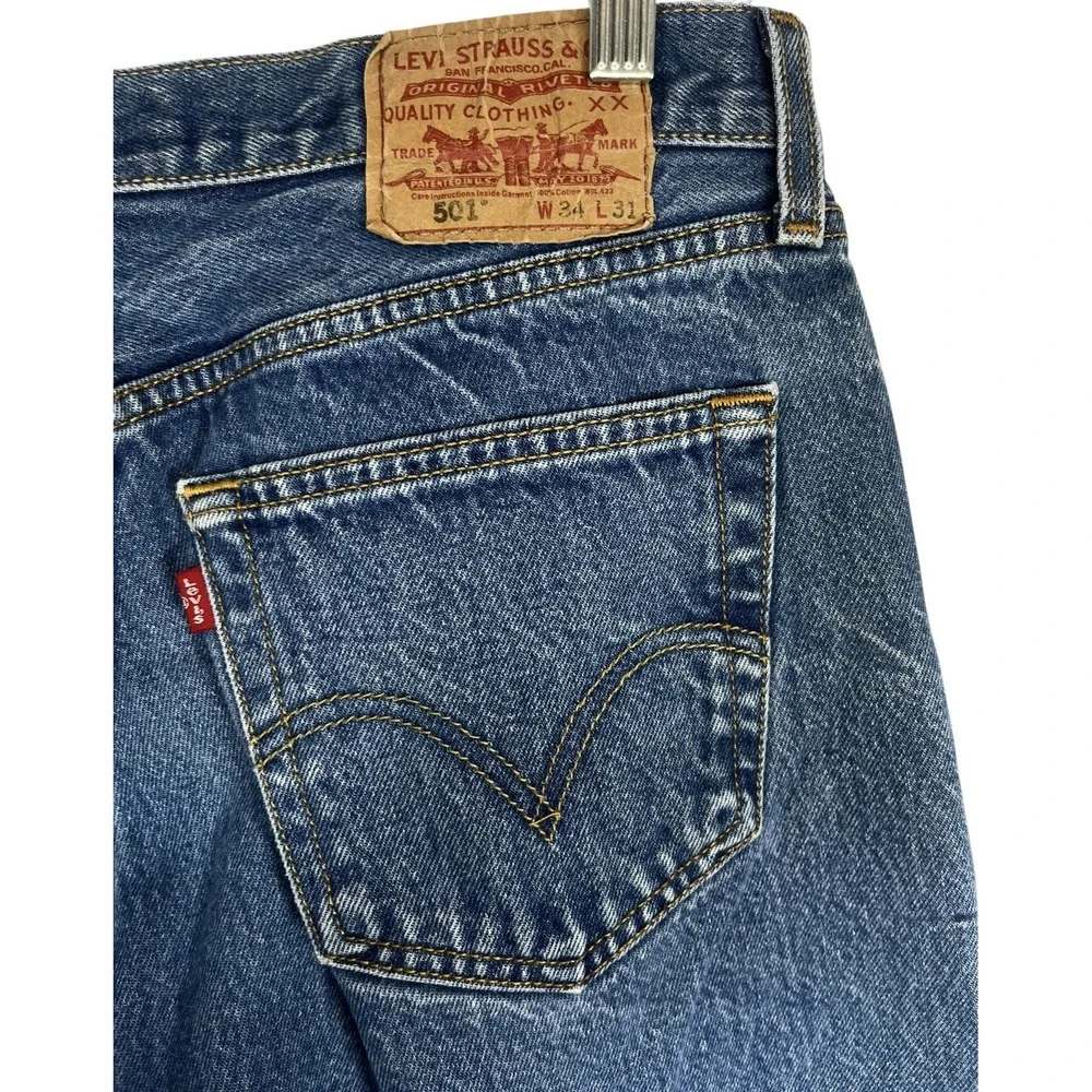 VTG LEVI'S Original 501 34x31‎ Mens Jeans Straight Button Fly Med Blue Wash Y2K